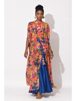 RISHI & VIBHUTI - Blue Cross Overlay With Bustier And Skirt (Set of 3)