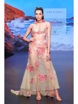 RISHI & VIBHUTI - Pink Coastal Affair Top With Skirt (Set of 2)