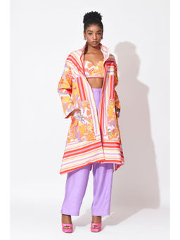 RISHI & VIBHUTI - Multi-Colour Whimsy Waltz Crop Top With Pant And Trench (Set of 3)