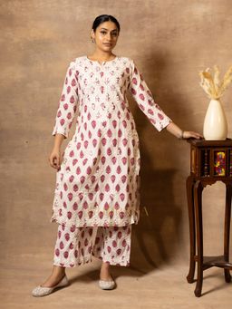 Gharana India - White Cotton Floral Printed Co-Ord Set