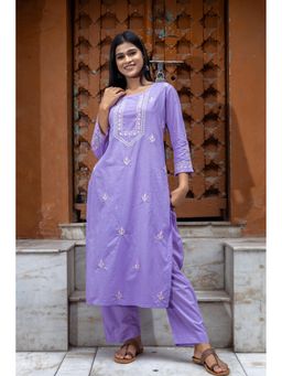 Gharana India - Lavender Mul Cotton Chikankari Co-Ord Set