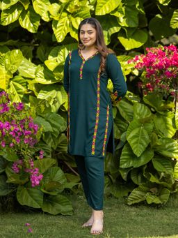 Gharana India - Rayon Bottle Green Chikankari Co-Ord Set