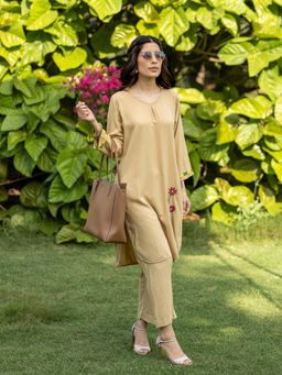 Gharana India - Luxury Rayon Beige Chikankari Co-Ord Set