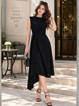 Sera - Strechable Black Midi Dress