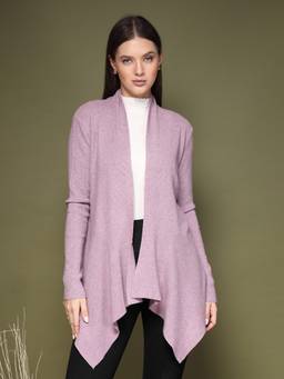 Mafadeny - Women Open Front Textured Asymmetric Cardigan