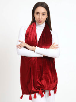 ANVI Be Yourself - Double Sided Velvet Rectangular Oblong Muffler Maroon
