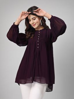 TANKHI - Women's Wine Plain Creppe Top