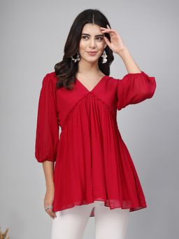 TANKHI - Women's Pink V-Neck Plain Top