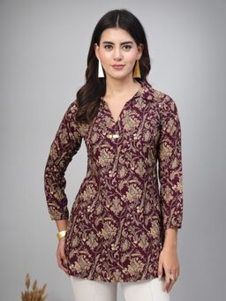 TANKHI - Women's Brown Floral Printed Top