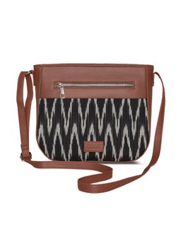 Zouk - Women Handcrafted Ikat Wave U Shaped Sling Bag-Black