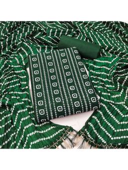 Zeepkart - Vichitra Cotton Blend Green Printed Sequined Unstitched Dress Material (Set of 3)