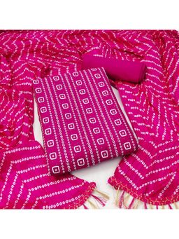 Zeepkart - Vichitra Cotton Blend Pink Printed Sequined Unstitched Dress Material (Set of 3)