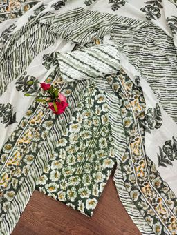 Zeepkart - Vichitra Cotton Blend Green Floral Sequined Unstitched Dress Material (Set of 3)