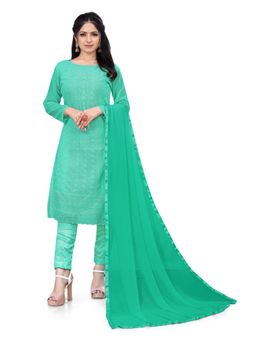 Zeepkart - Vichitra Georgette Green Embroidered Thread Work Unstitched Dress Material (Set of 3)