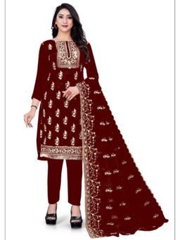 Zeepkart - Vichitra Organza Silk Maroon Embroidered Lace Work Unstitched Dress Material (Set of 3)