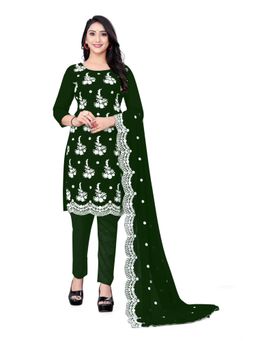 Zeepkart - Vichitra Georgette Green Embroidered Thread Work Unstitched Dress Material (Set of 3)