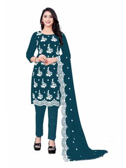 Zeepkart - Vichitra Georgette Teal Embroidered Thread Work Unstitched Dress Material (Set of 3)