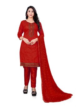 Zeepkart - Vichitra Chanderi Red Embroidered Sequined Unstitched Dress Material (Set of 3)