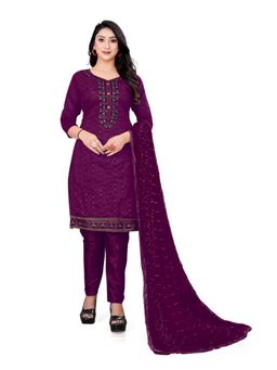 Zeepkart - Vichitra Chanderi Purple Embroidered Sequined Unstitched Dress Material (Set of 3)