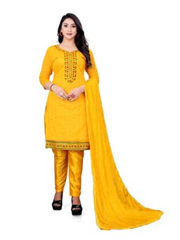 Zeepkart - Vichitra Chanderi Yellow Embroidered Sequined Unstitched Dress Material (Set of 3)