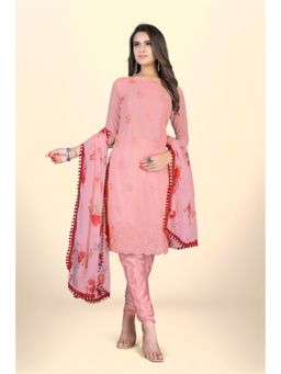 Zeepkart - Vichitra Georgette Pink Embroidered Thread Work Unstitched Dress Material (Set of 3)