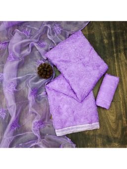 Zeepkart - Vichitra Organza Silk Lavender Embroidered Lace Work Unstitched Dress Material (Set of 3)