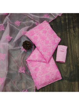 Zeepkart - Vichitra Organza Silk Pink Embroidered Lace Work Unstitched Dress Material (Set of 3)
