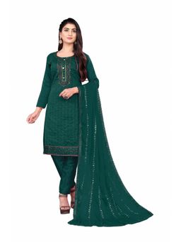 Zeepkart - Vichitra Chanderi Green Embroidered Sequined Unstitched Dress Material (Set of 3)