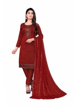 Zeepkart - Vichitra Chanderi Maroon Embroidered Sequined Unstitched Dress Material (Set of 3)