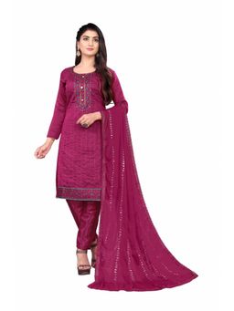 Zeepkart - Vichitra Chanderi Purple Embroidered Sequined Unstitched Dress Material (Set of 3)
