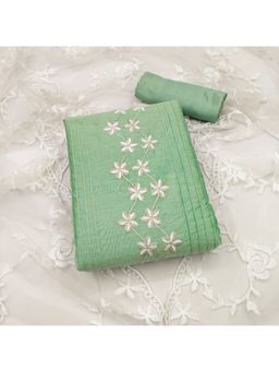 Zeepkart - Vichitra Chanderi Green Embroidered Thread Work Unstitched Dress Material (Set of 3)