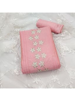 Zeepkart - Vichitra Chanderi Pink Embroidered Thread Work Unstitched Dress Material (Set of 3)