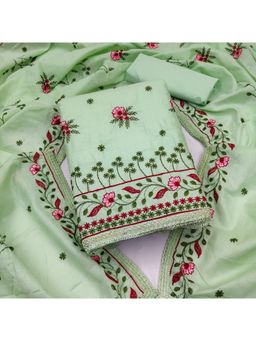 Zeepkart - Vichitra Cotton Blend Green Embroidered Thread Work Unstitched Dress Material (Set of 3)