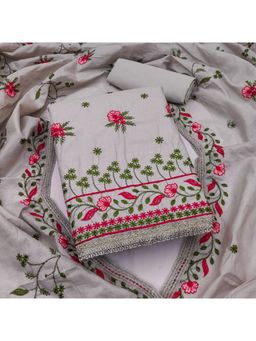 Zeepkart - Vichitra Cotton Blend Grey Embroidered Unstitched Dress Material (Set of 3)