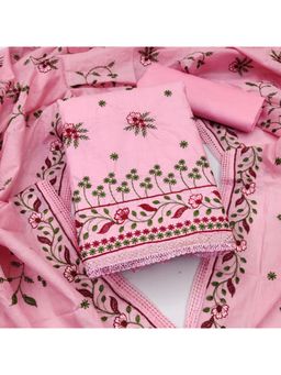 Zeepkart - Vichitra Cotton Blend Pink Embroidered Thread Work Unstitched Dress Material (Set of 3)