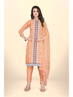 Zeepkart - Vichitra Georgette Orange Embroidered Lace Work Unstitched Dress Material (Set of 3)