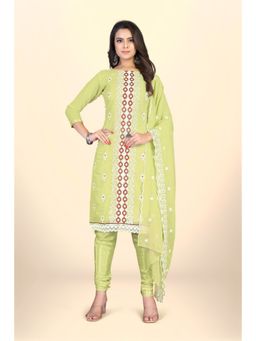 Zeepkart - Vichitra Georgette Green Embroidered Lace Work Unstitched Dress Material (Set of 3)