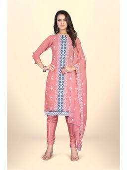 Zeepkart - Vichitra Georgette Pink Embroidered Lace Work Unstitched Dress Material (Set of 3)