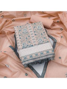 Zeepkart - Vichitra Cotton Blend Orange Embroidered Unstitched Dress Material (Set of 3)