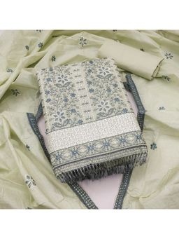 Zeepkart - Vichitra Cotton Blend Green Embroidered Unstitched Dress Material (Set of 3)