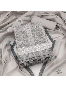 Zeepkart - Vichitra Cotton Blend Grey Embroidered Unstitched Dress Material (Set of 3)