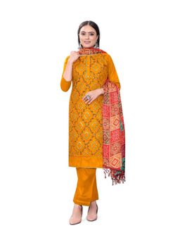Zeepkart - Vichitra Cotton Blend Gold Embroidered Mirror Work Unstitched Dress Material (Set of 3)