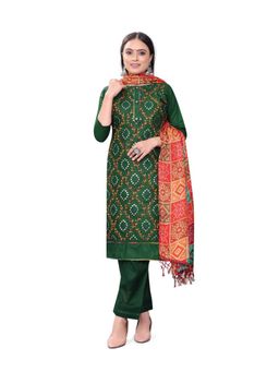 Zeepkart - Vichitra Cotton Blend Green Embroidered Mirror Work Unstitched Dress Material (Set of 3)