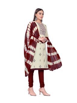 Zeepkart - Vichitra Cotton Blend Beige Pink Mirror Embroidered Unstitched Dress Material (Set of 3)