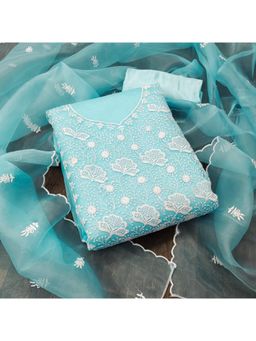 Zeepkart - Vichitra Organza Silk Black Embroidered Lace Work Unstitched Dress Material (Set of 3)