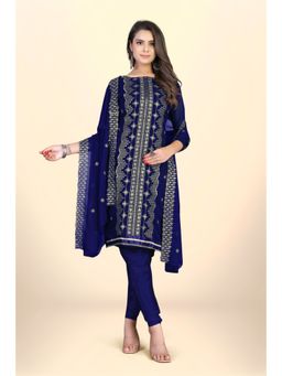 Zeepkart - Vichitra Georgette Blue Embroidered Thread Work Unstitched Dress Material (Set of 3)