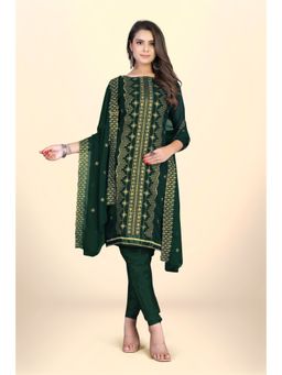 Zeepkart - Vichitra Georgette Green Embroidered Thread Work Unstitched Dress Material (Set of 3)