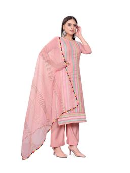 Zeepkart - Vichitra Cotton Blend Pink Gota Embroidered Unstitched Dress Material (Set of 3)