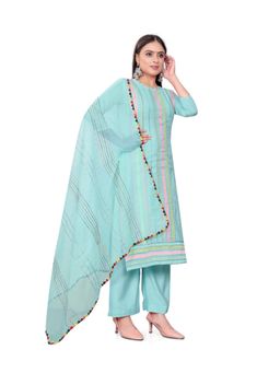 Zeepkart - Vichitra Cotton Blend Blue Gota Embroidered Unstitched Dress Material (Set of 3)