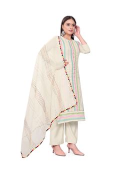 Zeepkart - Vichitra Cotton Blend White Gota Embroidered Unstitched Dress Material (Set of 3)